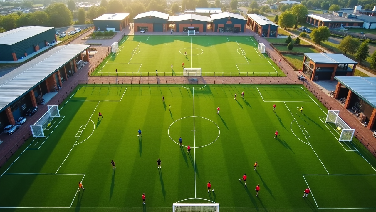 Aerial view of SoccerLeaguezone Academy's professional-grade turf fields